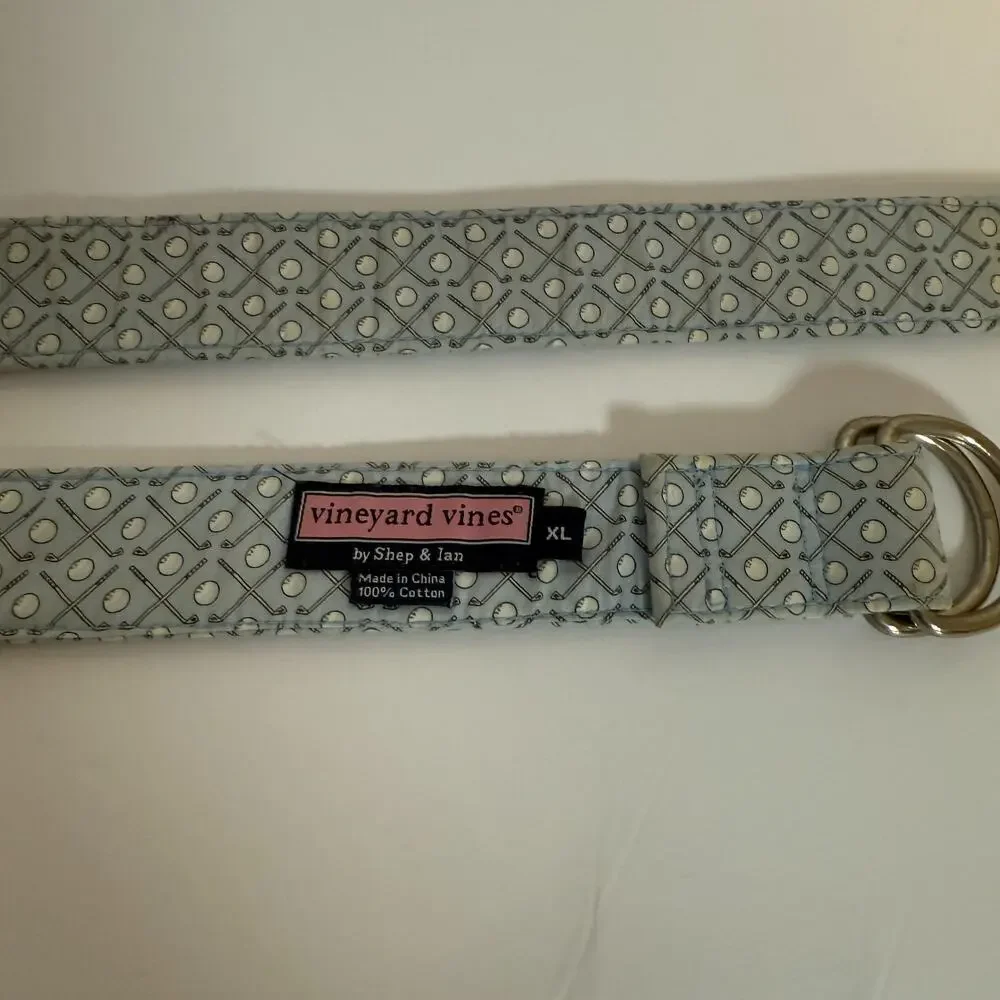 Vineyard Vines‎ Belt Mens XL Blue Buckle Golf Belt Balls Clubs Cotton Casual